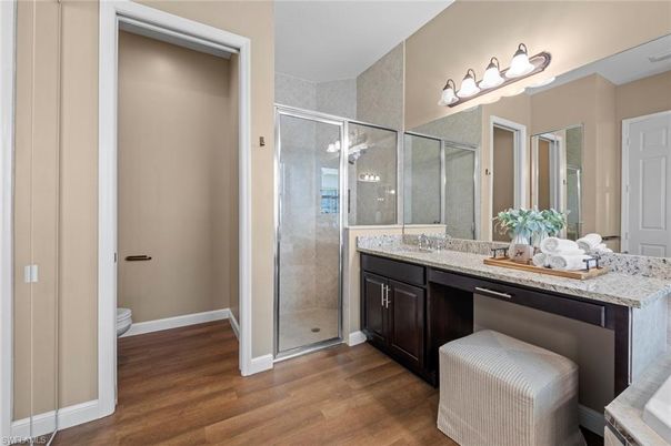 Bathroom, Glass Shower, Interior, Wood Texture Flooring