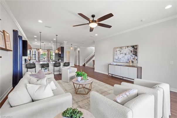 Interior, Kitchen, Living room, Pendant Lights, Recessed Lighting, Wood Texture Flooring