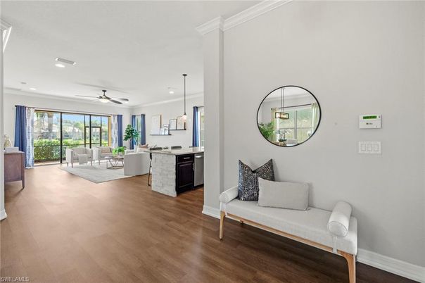 Interior, Kitchen, Living room, Pendant Lights, Recessed Lighting, Wood Texture Flooring