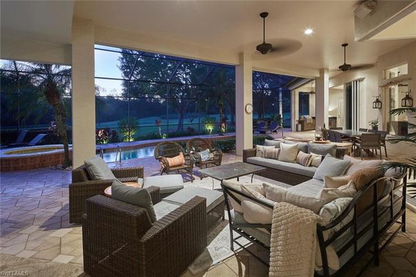 Dining room, Interior, Living room, Pool, Recessed Lighting, Sun Room