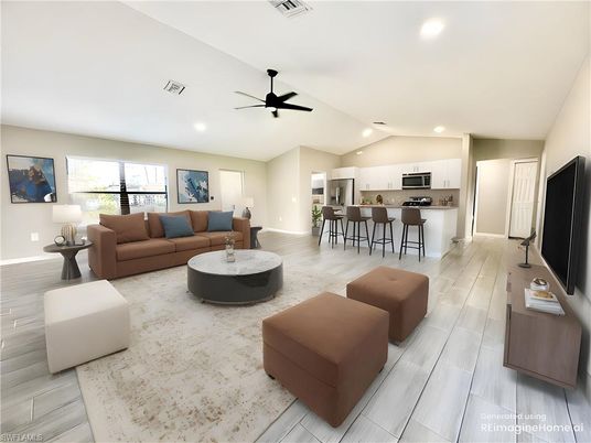 Interior, Kitchen, Living room, Recessed Lighting, Stainless Steel Appliances, Wood Texture Flooring
