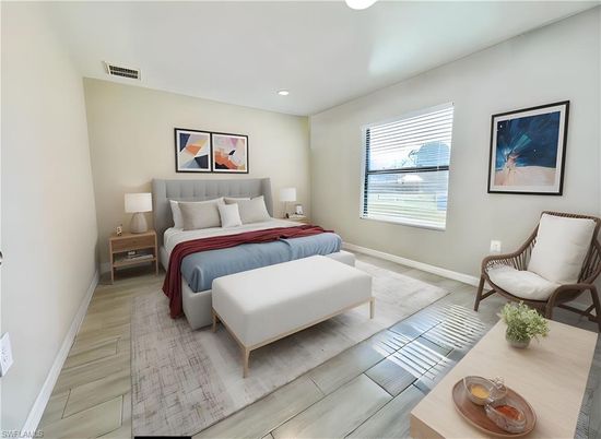 Bedroom, Interior, Recessed Lighting, Wood Texture Flooring