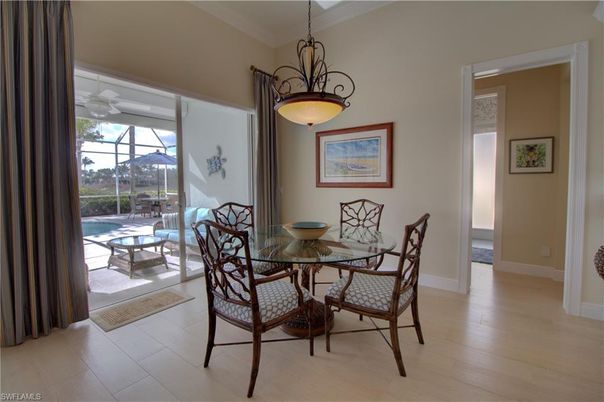 Dining room, Interior, Pendant Lights, Wood Texture Flooring