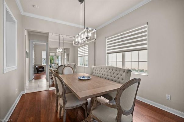 Dining room, Interior, Pendant Lights, Wood Texture Flooring