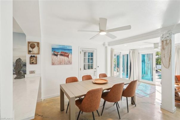 Dining room, Interior, Recessed Lighting, Wood Texture Flooring