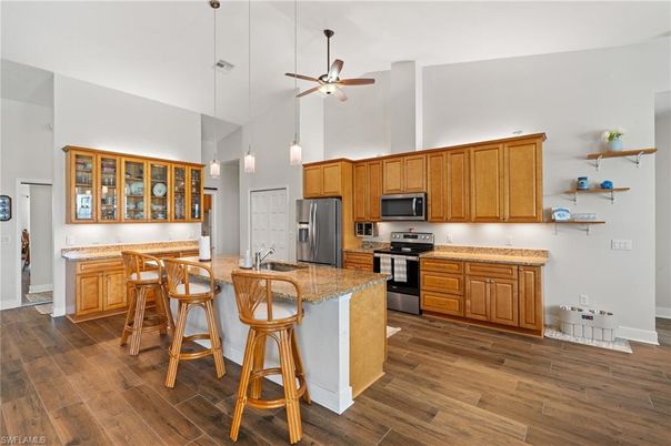 Interior, Kitchen, Pendant Lights, Stainless Steel Appliances, Wood Texture Flooring
