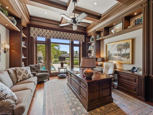 Home Office, Interior, Living room, Recessed Lighting, Wooden Beams, Wood Texture Flooring