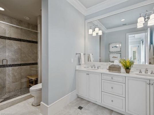 Bathroom, Dual Sink Vanities, Glass Shower, Interior, Recessed Lighting