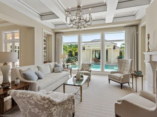 Chandelier, Fireplace, Interior, Living room, Recessed Lighting