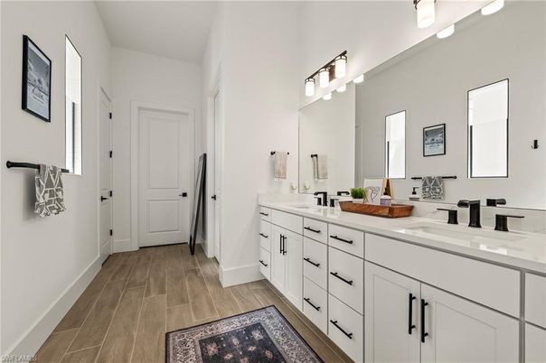 Bathroom, Dual Sink Vanities, Interior, Wood Texture Flooring