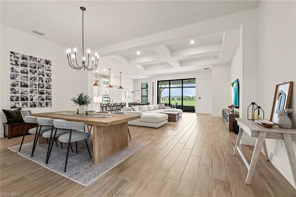 Dining room, Interior, Kitchen, Living room, Pendant Lights, Recessed Lighting, Wood Texture Flooring