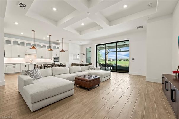 Interior, Kitchen, Living room, Pendant Lights, Recessed Lighting, Wood Texture Flooring