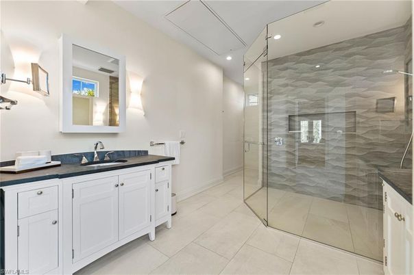 Bathroom, Dual Sink Vanities, Glass Shower, Interior, Recessed Lighting