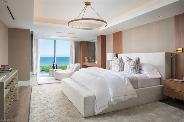 Bedroom, Interior, Pendant Lights, Recessed Lighting, Water, Wood Texture Flooring