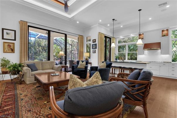 Interior, Living room, Pendant Lights, Recessed Lighting, Wood Texture Flooring