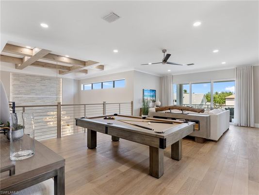 Billiard Table, Game Room, Interior, Living room, Recessed Lighting, Wood Texture Flooring
