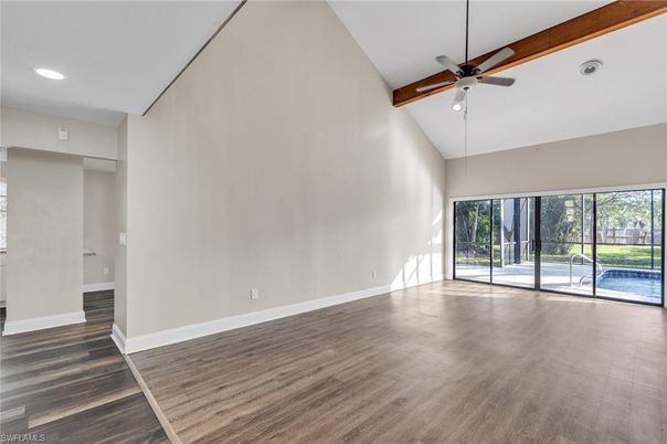 Empty room, Interior, Recessed Lighting, Wooden Beams, Wood Texture Flooring