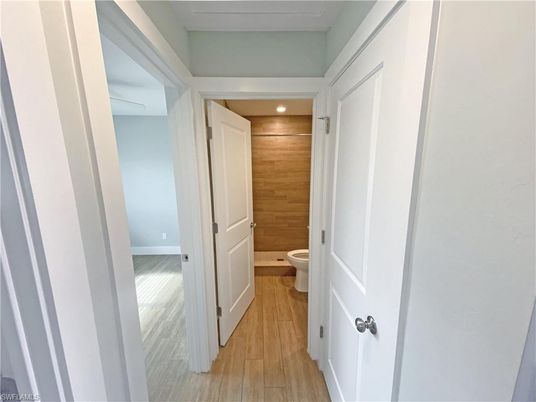 Bathroom, Interior, Recessed Lighting, Wood Texture Flooring, Wooden Walls