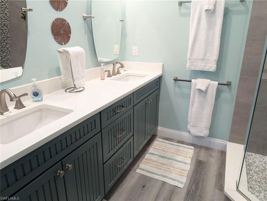 Bathroom, Dual Sink Vanities, Interior, Wood Texture Flooring