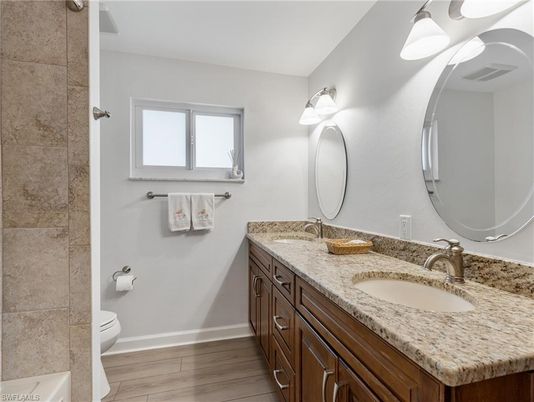 Bathroom, Dual Sink Vanities, Interior, Wood Texture Flooring