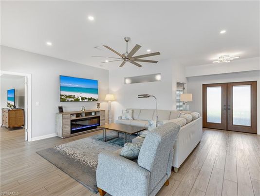 Interior, Living room, Recessed Lighting, Wood Texture Flooring