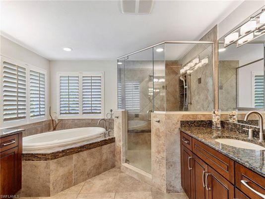 Bathroom, Dual Sink Vanities, Glass Shower, Interior, Recessed Lighting