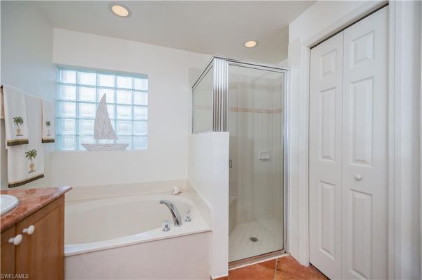Bathroom, Glass Shower, Interior, Recessed Lighting, Tile Countertops