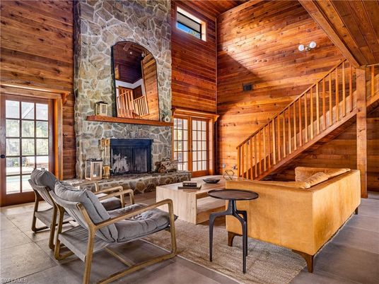 Fireplace, Interior, Living room, Stone Walls, Wooden Ceilings, Wooden Walls