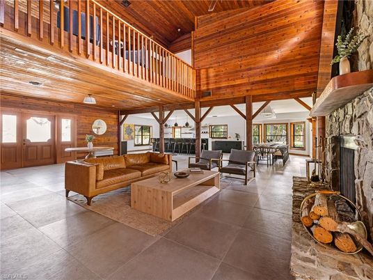 Dining room, Fireplace, Interior, Living room, Wooden Ceilings, Wooden Walls