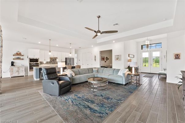 Interior, Kitchen, Living room, Pendant Lights, Recessed Lighting, Stainless Steel Appliances, Wood Texture Flooring
