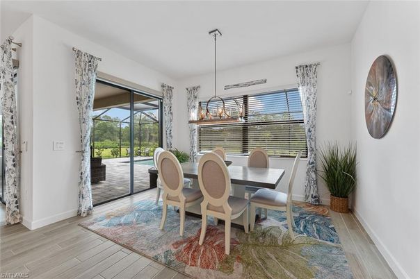 Dining room, Interior, Pendant Lights, Sun Room, Wood Texture Flooring