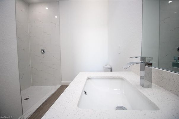 Bathroom, Glass Shower, Interior, Marble Walls, Recessed Lighting