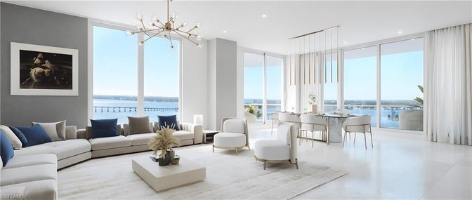 Dining room, Interior, Living room, Pendant Lights, Recessed Lighting, Water