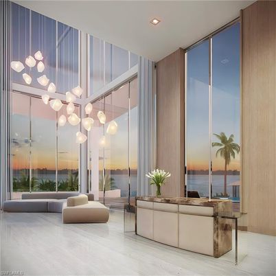 Interior, Living room, Pendant Lights, Recessed Lighting, Water, Wood Texture Flooring