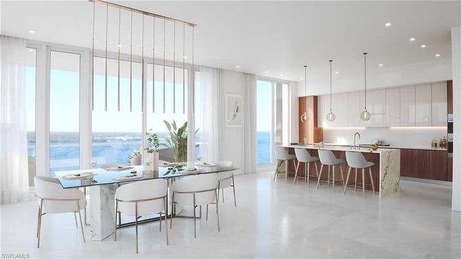 Dining room, Interior, Kitchen, Pendant Lights, Recessed Lighting, Water