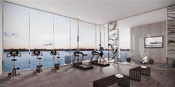 Fitness Equipment, Interior, Recessed Lighting, Water, Wood Texture Flooring