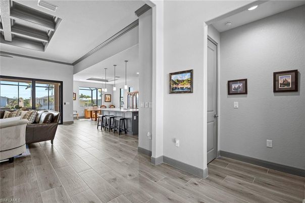 Interior, Kitchen, Living room, Pendant Lights, Recessed Lighting, Wood Texture Flooring