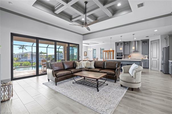 Interior, Kitchen, Living room, Pendant Lights, Recessed Lighting, Wood Texture Flooring