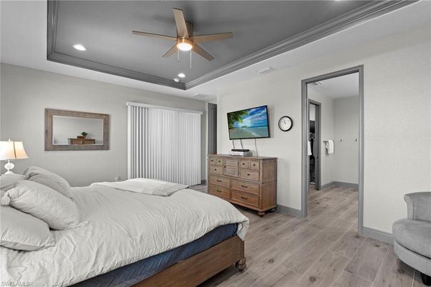 Bedroom, Interior, Recessed Lighting, Wood Texture Flooring