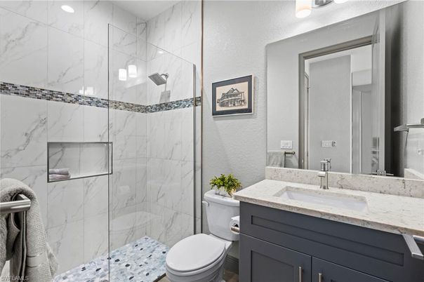 Bathroom, Glass Shower, Interior, Marble Walls