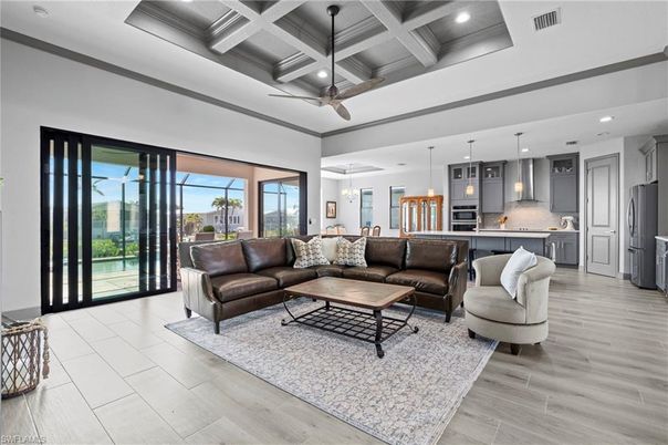Interior, Kitchen, Living room, Pendant Lights, Recessed Lighting, Wood Texture Flooring