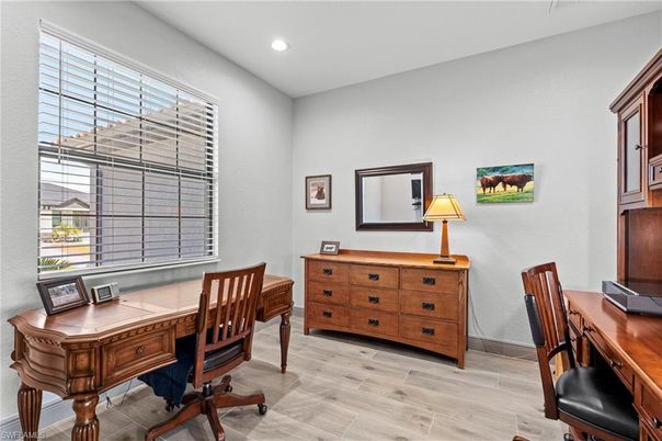 Home Office, Interior, Recessed Lighting, Wood Texture Flooring