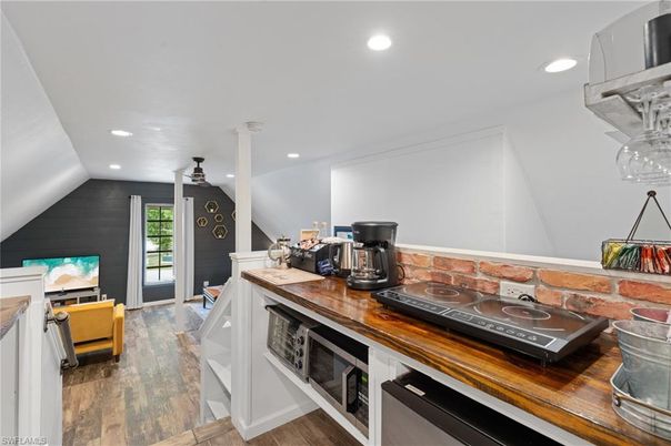 Fireplace, Interior, Recessed Lighting, Wood Texture Flooring