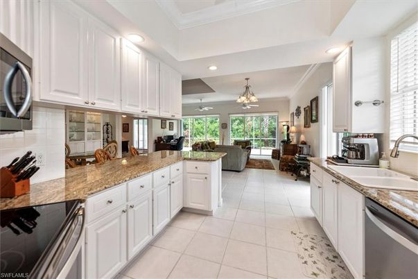 Chandelier, Dining room, Interior, Kitchen, Living room, Recessed Lighting, Stainless Steel Appliances
