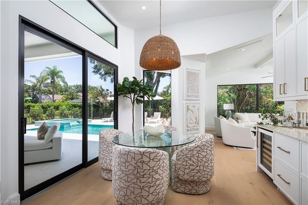 Interior, Kitchen, Living room, Pendant Lights, Pool, Recessed Lighting, Wood Texture Flooring
