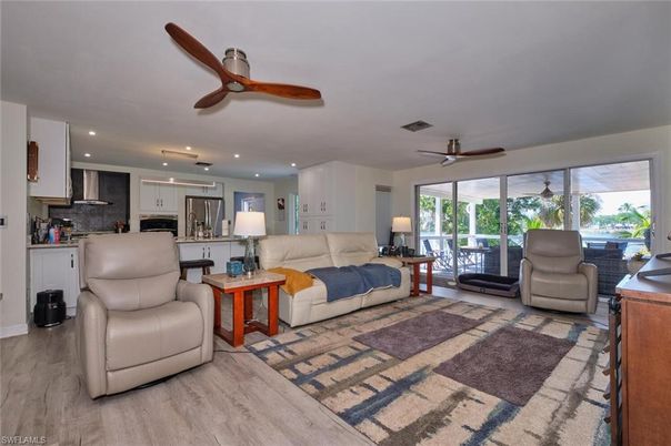 Interior, Kitchen, Living room, Recessed Lighting, Stainless Steel Appliances, Wood Texture Flooring