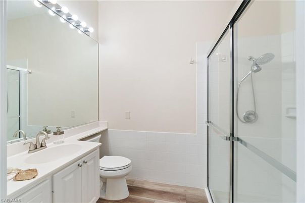 Bathroom, Glass Shower, Interior, Wood Texture Flooring