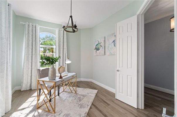 Home Office, Interior, Pendant Lights, Wood Texture Flooring