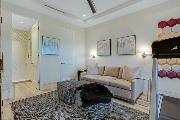 Interior, Living room, Marble Walls, Recessed Lighting, Wood Texture Flooring