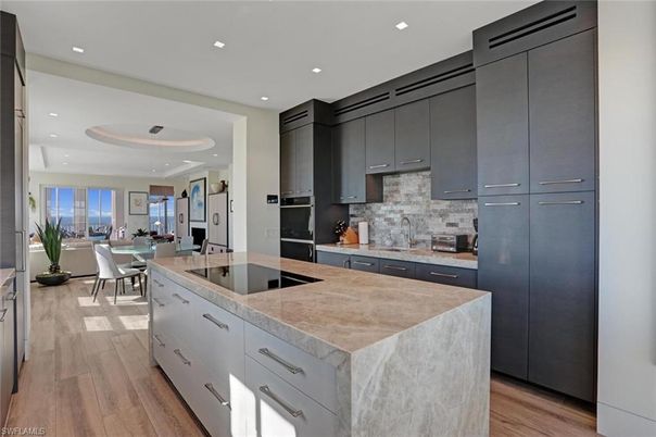 Dining room, Interior, Kitchen, Recessed Lighting, Stainless Steel Appliances, Wood Texture Flooring